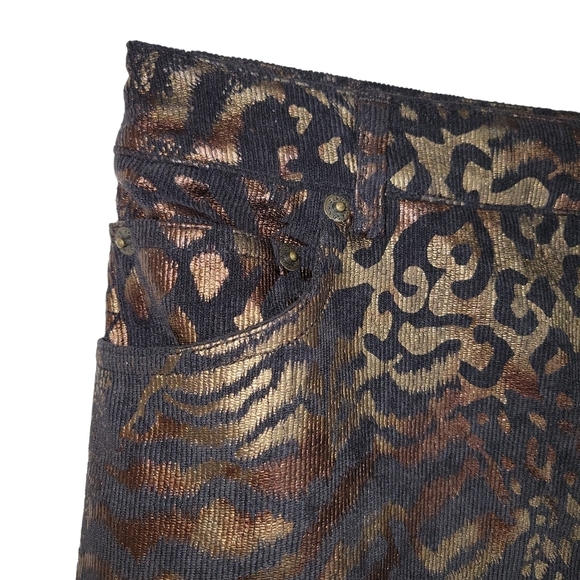 Eric Casual | NWT Women's Black and Gold Metallic Corduroy Leopard Pants - Picture 7 of 11